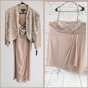 R&M Richard Champagne 2 Piece Sequined Dress with Jacket Size 24W